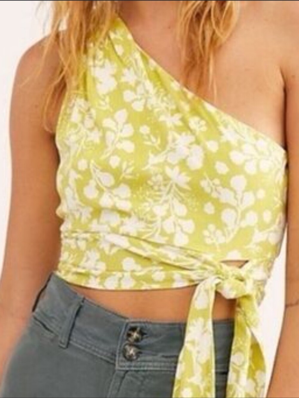 Free People Carmen Crop Top L One Shoulder Double Layer Smocked Back Floral